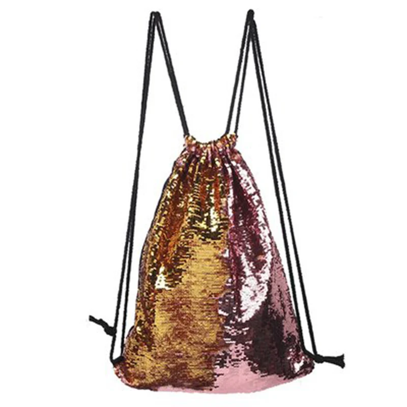 pink ang golden Женский двусторонний рюкзак с блестками, модная сумка для танцев на шнурке для девочек C55 - Цвет: pink ang golden