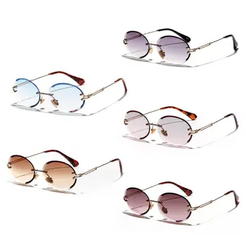 

1Pair Diamond Cut Retro Oval Sunglasses Female Crystal Texture Borderless Glasses Ladies Decorative Accessories Gifts