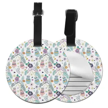 

NOISYDESIGNS Sales Leather Suitcase Round Luggage Tag Christmas Gloves Print Label Bag Pendant Handbag Name ID Address Tags