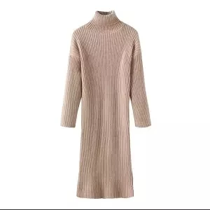 Bella Philosophy/осенне-зимний теплый женский длинный свитер с высоким воротником, женское однотонное платье с высокой талией, женское Элегантное трикотажное платье - Цвет: khaki thick