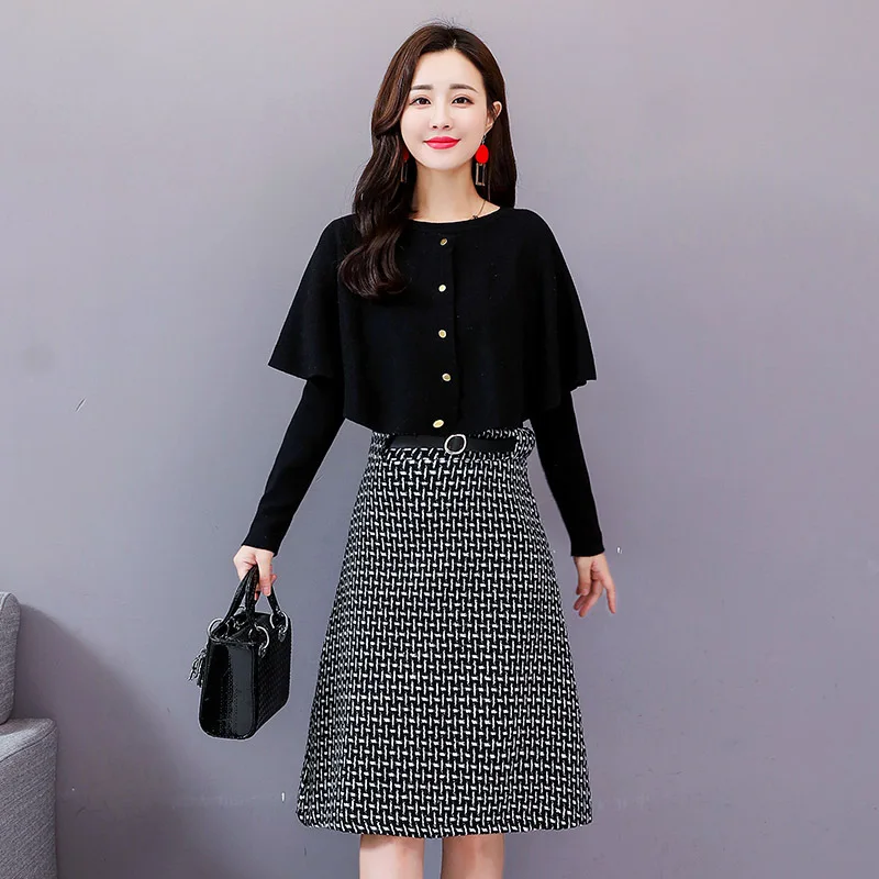 

Early Autumn Woolen Dress Autumn Clothing 2019 New Style WOMEN'S Dress-Style Knitted Two-piece Dress Western Style Early Autumn