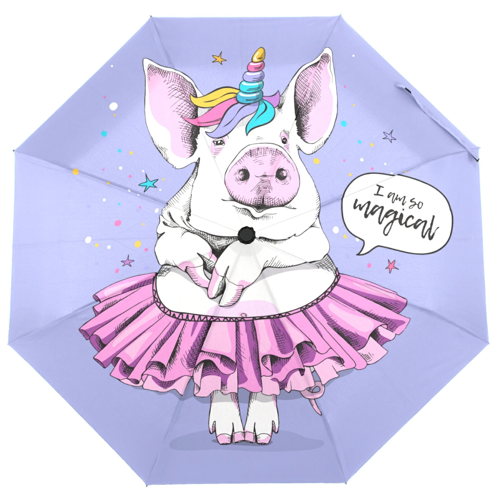 

Милый складной женский зонтик от дождя в виде свиньи, балерины, единорога, автоматический зонтик от солнца, искусственного света, щенка, бул...