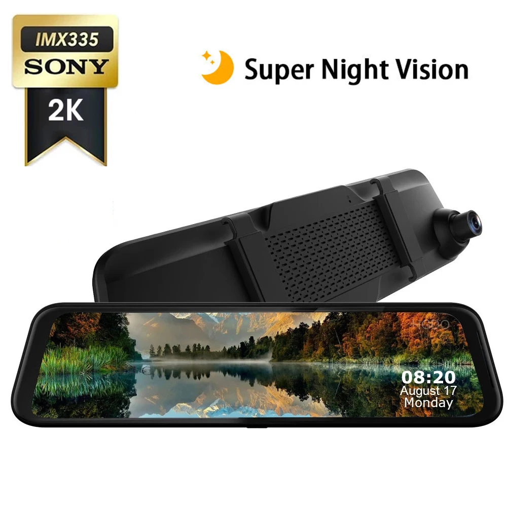 

OLOPKY H7 2K Car DVR 12 Inch Touch IPS RearView Mirror Dual Lens Dashcam Car Camera G-sensor Video Recorder With Rear View Lens