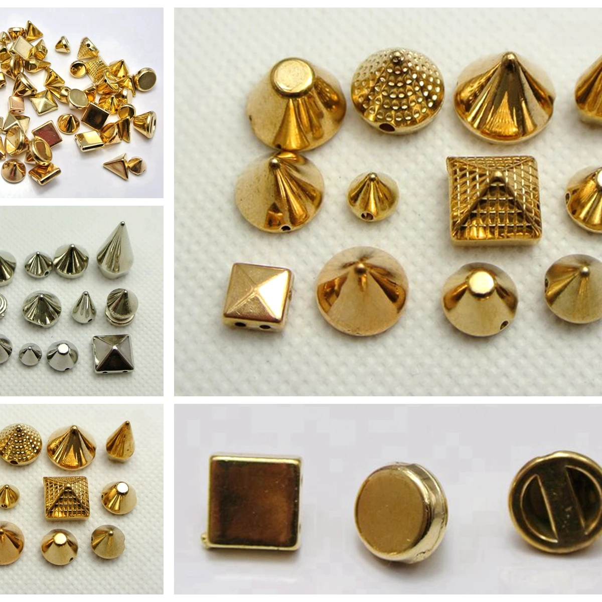 100 Assortiti Dorati/Argento Metallizzato Acrilico Rock Punk Spike Taper Stud Beads