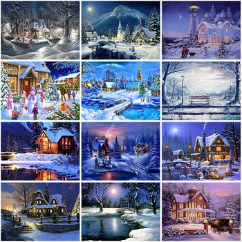 

DIY 5D Diamond Painting House Diamond Embroidery Winter Snow Scenery Full Round Mosaic Resin Landscape Cross Stitch Kits