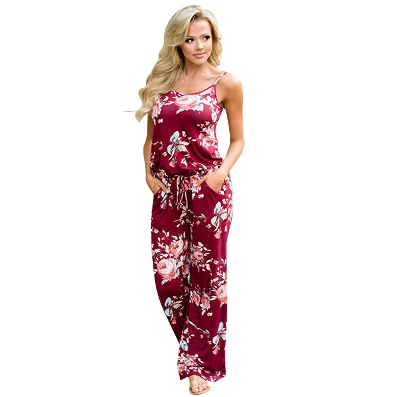 New Women 2020 Fashion Summer Print slip Long Jumpsuit