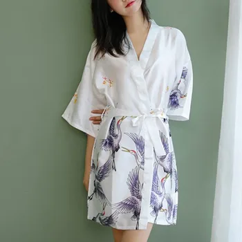 

Women Underwear Pajamas Silk-Like Fashionable Crane Nightgown Bathrobe ropa erotica mujer lingerie femme soutien gorge dame