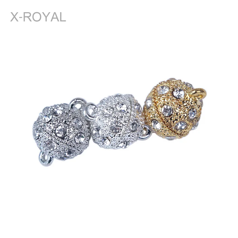 

X-ROYAL 10Pcs/lot DIY Jewelry Making Findings Alloy Magnetic Clasps Fashion Bracelets Round Ball Rhinestone Crystal Connectors