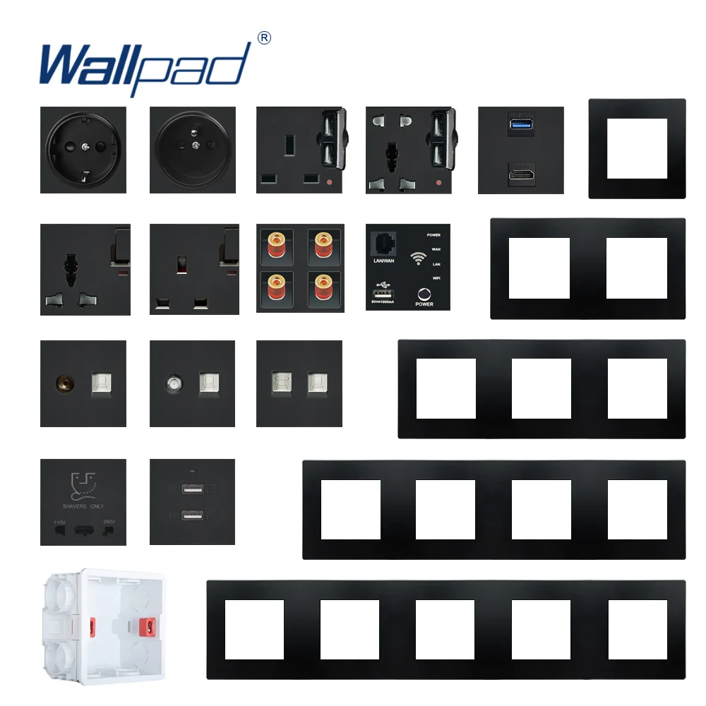 DIY Black Plastic Frame 1 2 3 4 Gang Wall Switch EU French USB IR Data Power Outlet Socket Wallpad Free Combination