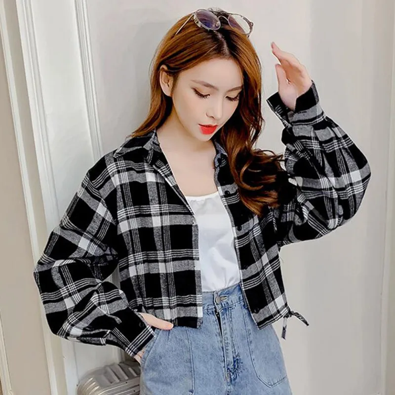 

Female Outerwear Autumn and Winter Female Shirt Plaid Shirt Women's Shirts 2019 Women Slim Long Sleeve Cotton Blouse Top