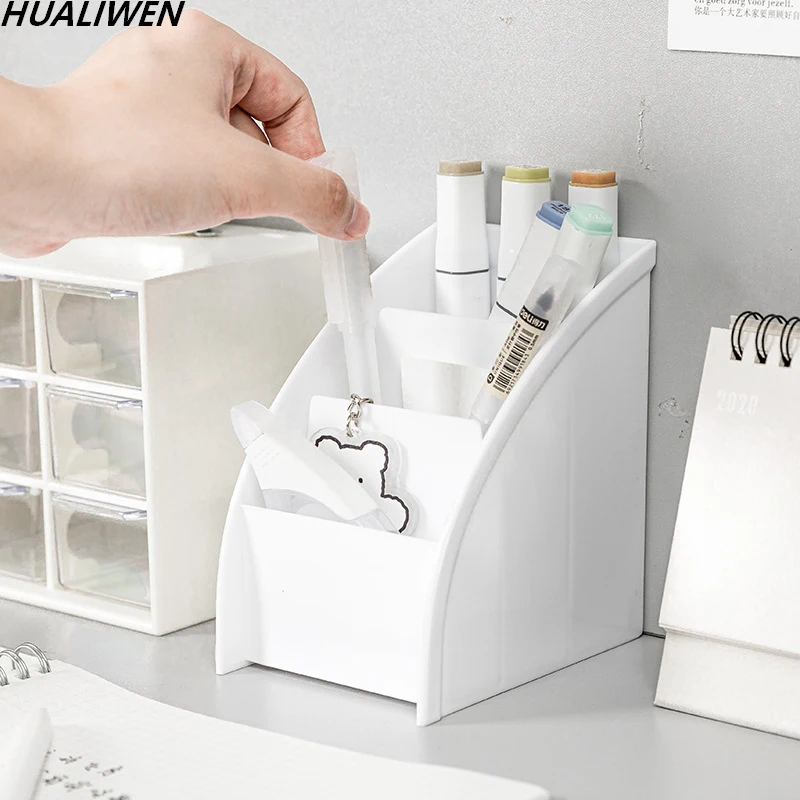 

Ins three grid simple trapezoidal pen container storage box white student dormitory desktop sundry sorting box cosmetic brush