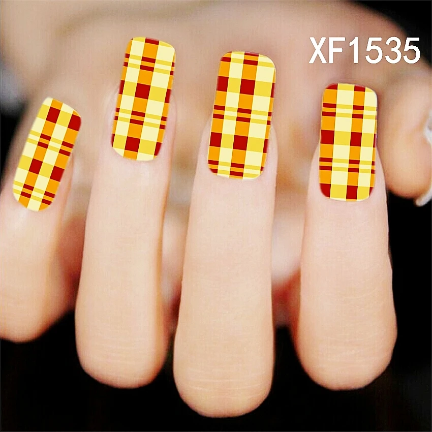 

English Lattice Style nail sticker orange white black ultra thin full side nail tip decoration water transfer nail decals XF002