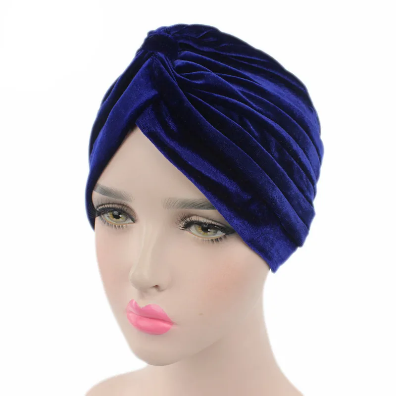 New Muslim Women Stretch Solid Velvet Turban Hats Chemo Beanie Bandana Scarf Head Wrap Cover Cap Hair Loss Accessories 3