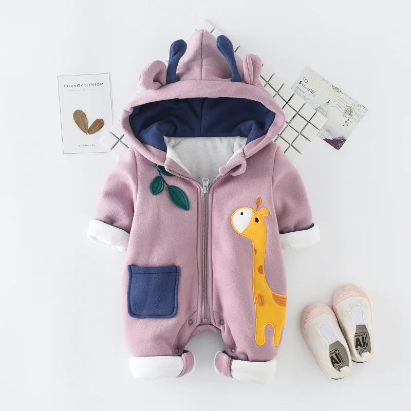 Dollplus Детский комбинезон с длинными рукавами, хлопковый комбинезон г. Зимняя одежда для новорожденных Детский комбинезон с капюшоном для мальчиков и девочек теплая одежда
