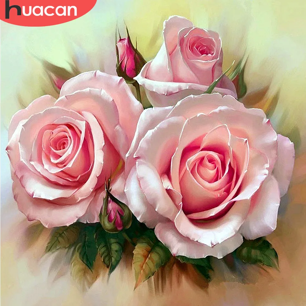 Алмазная картина HUACAN 5D с квадратным цветком, алмазная вышивка с розами, вышивка крестиком, живописный Декор для дома, стразы