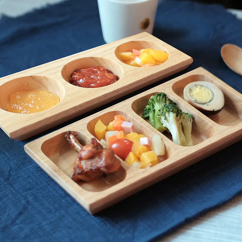 

Japan style Wooden Food Dish Kids Eco Natural Divided Breakfast Plates Fruits/Snacks Serving Tray Tableware