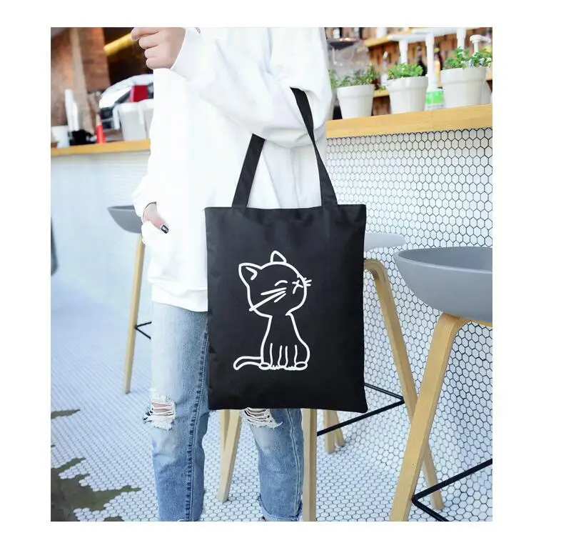 Повседневная Холщовая Сумка-тоут женская сумка на плечо с мультяшным котом женская летняя пляжная сумка женская сумка на плечо BB469