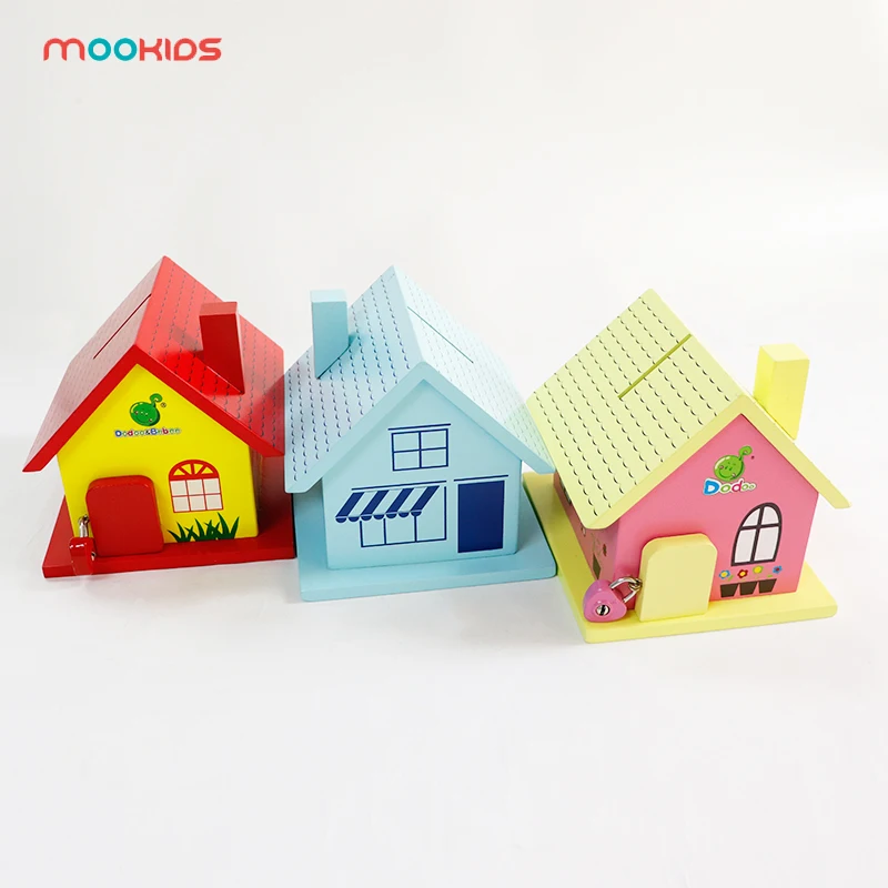 

Money Saving Box Children Gift Random Color Wooden Piggy Bank Coin Bank Creative Wooden Cartoon Animal House Piggy Bank