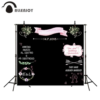 

Allenjoy Pink Wedding Photocall Blackboard Flowers Ribbon Letters Celebration Party Backdrops Wedding Event Wall Decor Banners