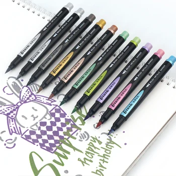 

Metallic Markers Brush Pen 10 Color Soft Brush Marker Pen Handbook Decoration Doodle Album Pen DIY Highlighter School Supplies