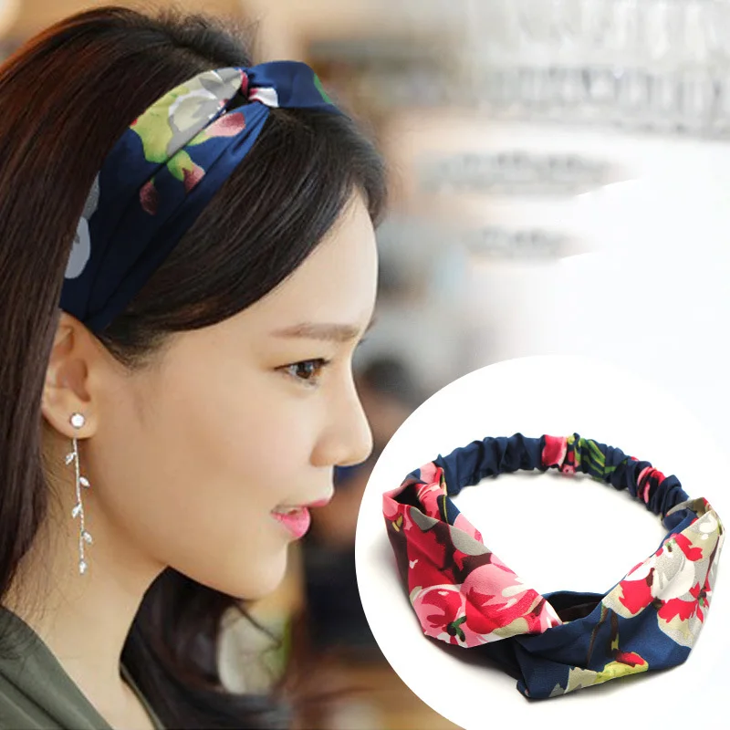 style 6 flower blue Женская замшевая повязка на голову; сезон весна-осень; Винтажные эластичные резинки для волос с перекрестным узлом; мягкая однотонная повязка для волос для девочек; аксессуары для волос - Цвет: style 6 flower blue