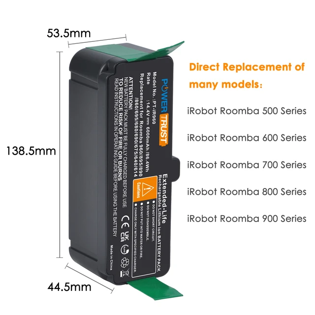 BATTOOL 5000mAh 14.4V Ni-Mh Battery Compatible With IRobot Roomba