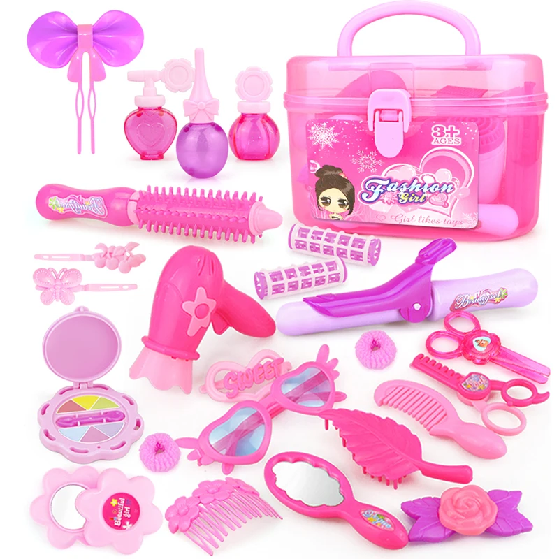 25-32 шт. ролевые игры, детские игрушки для макияжа, розовый набор для макияжа, принцесса, парикмахерское моделирование, пластиковая игрушка