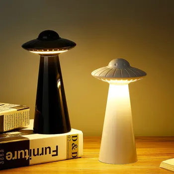 

USB Rechargeable UFO Decorative Lamp Warm Cool White LED Night Lamp Creative Rotate Switch Table Light For Bedside Reading Decor