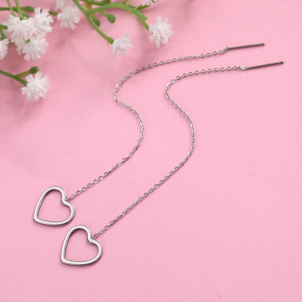 Long Earrings Stainless Steel Earrings For Women Long Line Chain Korean Star Moon Heart Earrings