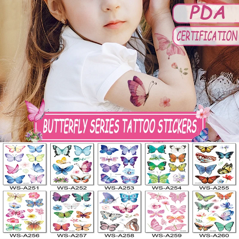 

Cartoon Color Flower Butterfly Tattoo Child Safety Makeup Temporary Flower Body Arm Disposable Sticker Temporary Tattoo