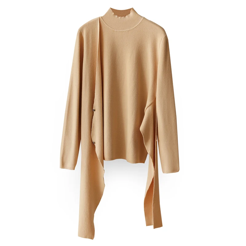 Amii Autumn Women Irregular Turtleneck Pullover