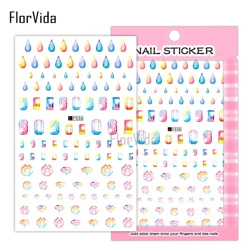 FlorVida F024 наклейки для дизайна ногтей цветы наклейки клей красочные черные белые для детей накладные ногти маникюр серии F - Цвет: F036