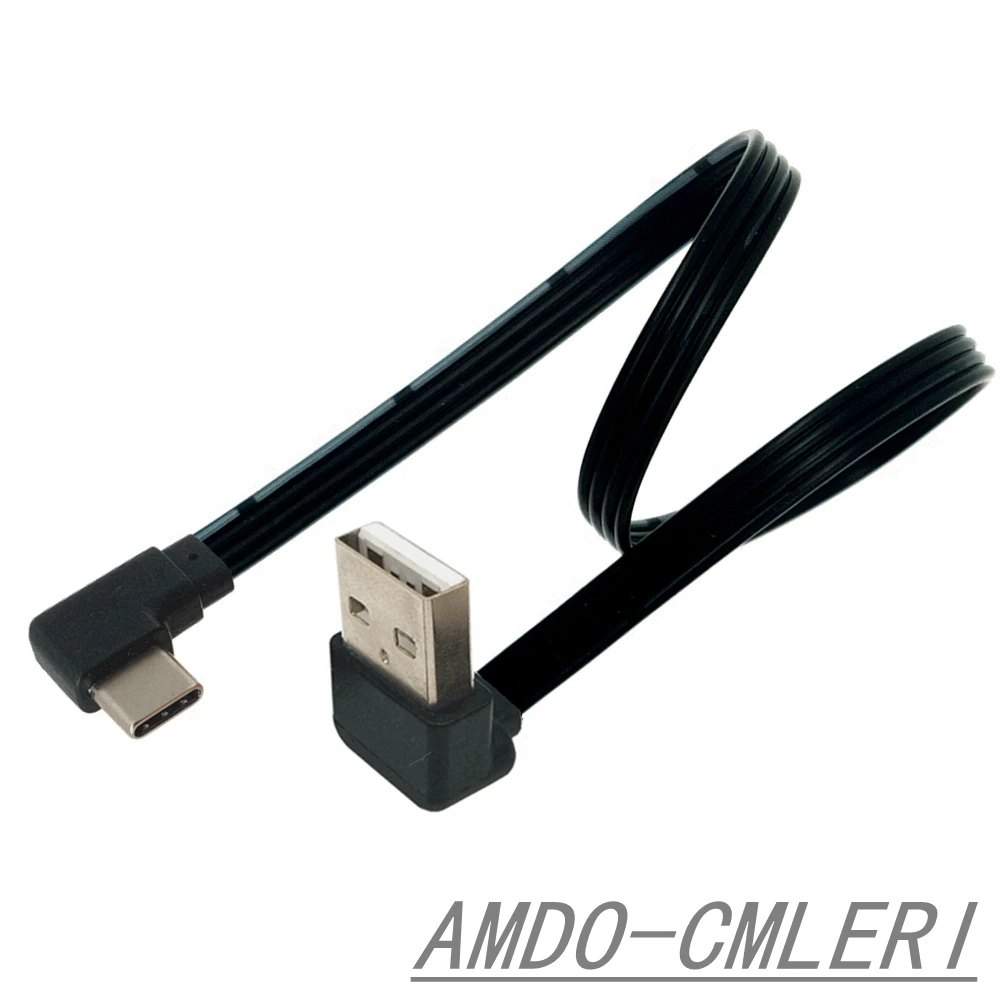 Versatile Angled USB-C to USB 2.0 Data Cable - Flat Design, Multiple Lengths Available