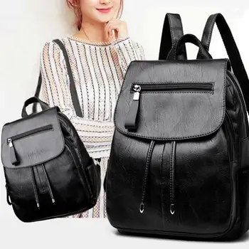 

Casual Women PU Leather Shoulder School Bookbag Girl Zipper Travel Backpack