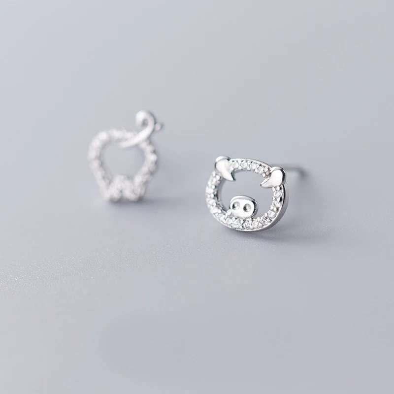 MloveAcc серьги в виде животных 925 пробы серебра с изображением милой свинки для мальчиков маленькие серьги-гвоздики для женщин женские серьги-гвоздики изысканное Серебряное украшение