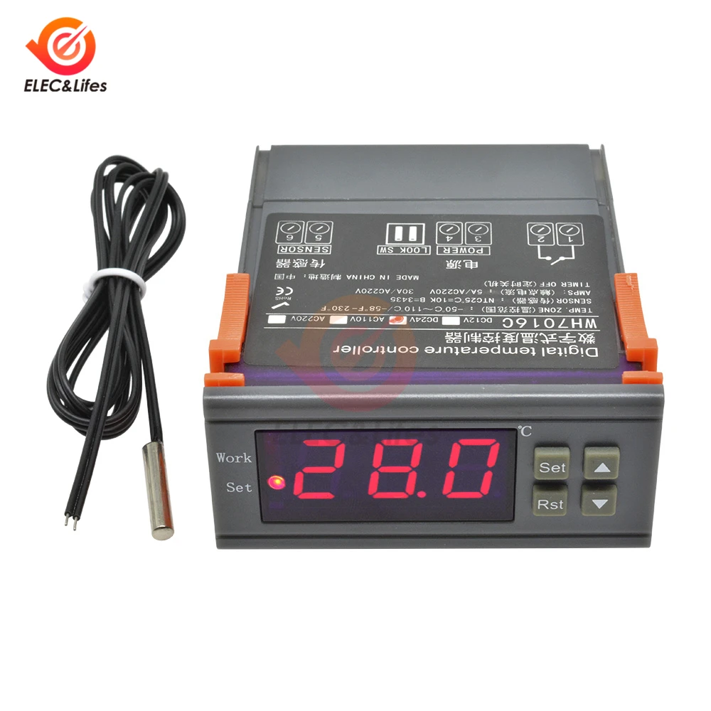 WH7016C DC12V 24V AC110V 220V 10A ЖК-цифровой регулятор температуры цифровой термостат комнатный электронный термометр зонд Датчик