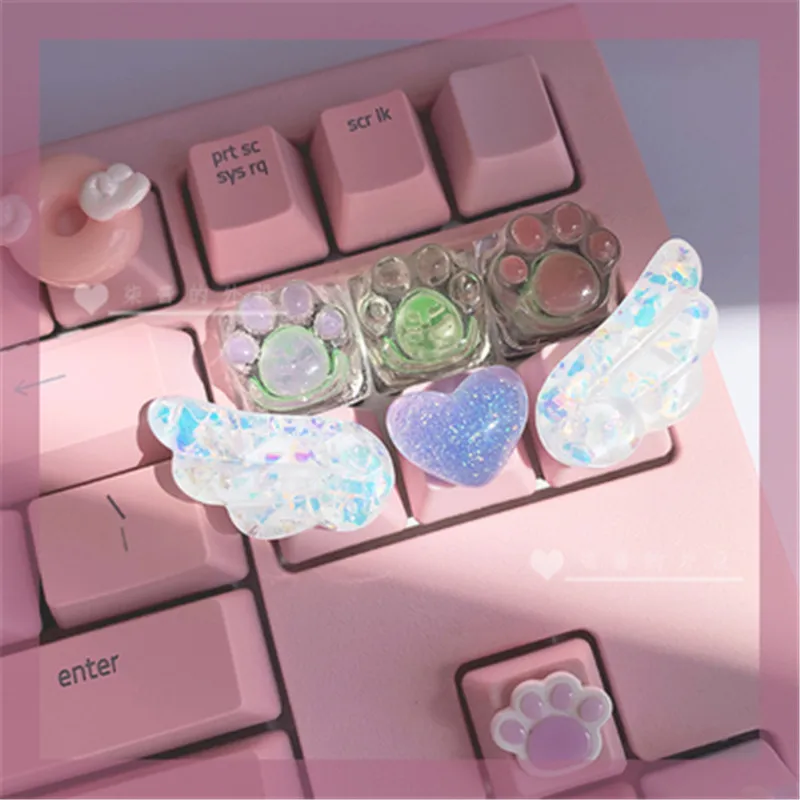 Teclado Mecânico Feito à Mão r4 Chaves Pbt Cor Keycaps Anime Chaveiro Personalizado Bonito Asas de Cristal - Imagem 3