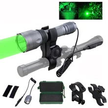 Зеленый светильник светодиодный охотничий фонарь 18650 Охотничий Тактический фонарь+ аккумулятор+ зарядное устройство USB+ крепление для винтовки+ пульт дистанционного управления