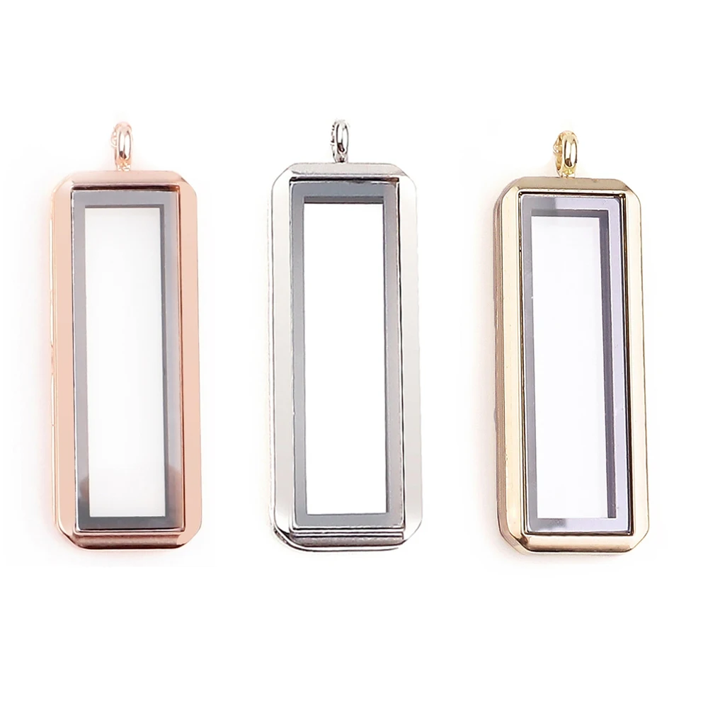 

10Pcs/Lot Clear Upright Rectangle Glass Floating Locket Pendant For Women Living Picture Relicario Colgantes Necklaces Jewelry