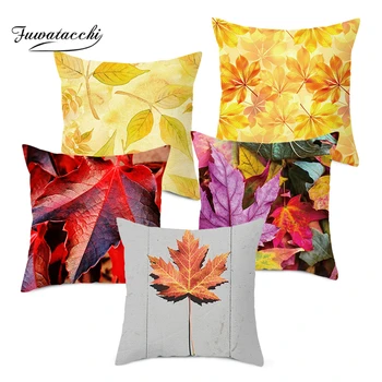 

Fuwatacchi Autumn Warmer Style Cushion Covers 45*45cm Maple Leaf Pillow Cover for Home Decorative Polyester Throw Pillowcases