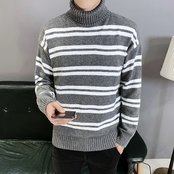 

2020 Men's New Spring Casual Fashionable Stripe Turtleneck Loose Sweater