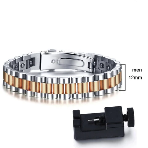 HEMATITE THERAPY WATCHBAND BRACELET FOR MEN STAINLESS STEEL LINK BRACELETS GIFT FOR HIM HER