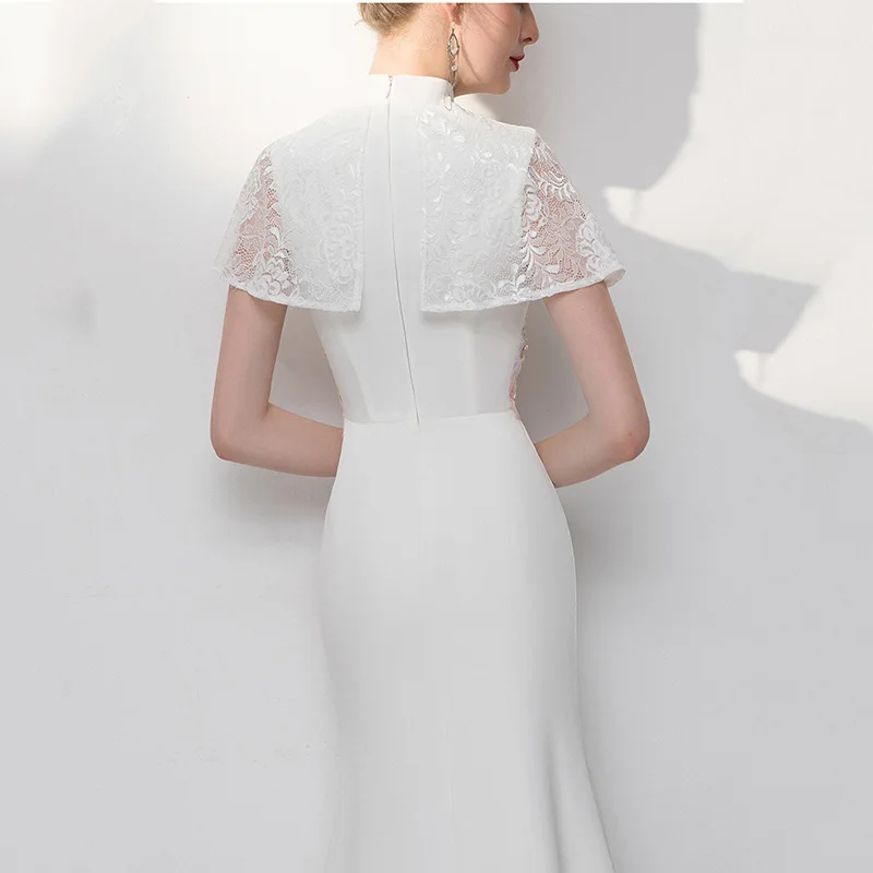 Элегантное белое вечернее платье русалки Qipao с изысканной вышивкой и бусинами, классическое тонкое вечернее Платье Vestidos De Festa