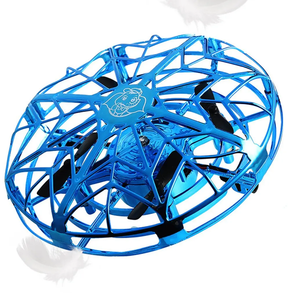 Мини летающий вертолет НЛО Радиоуправляемый Дрон ручной зондирующий самолет электронная модель Квадрокоптер flayaball игрушки маленький Дрон для детей - Цвет: blue with logo