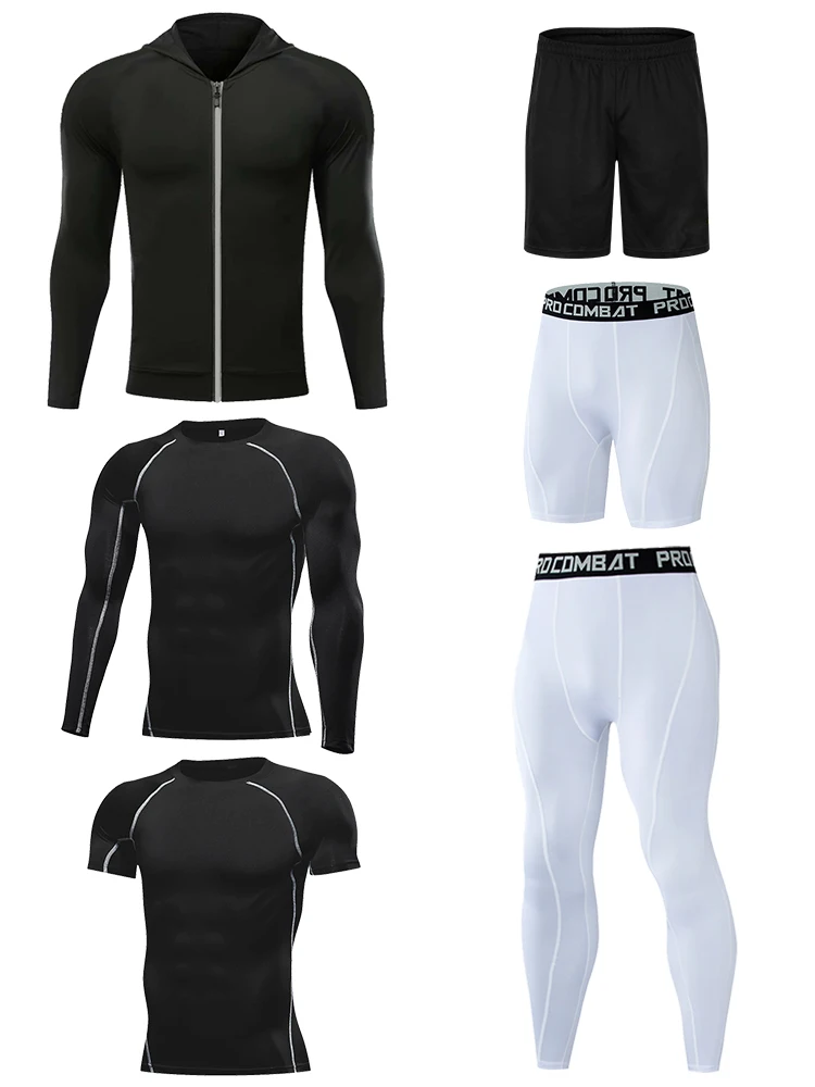 

SheDao 6 Pcs/Set Men's Tracksuit Sports Suit Gym Fitness Compression Clothes Running Jogging Sport Wear Exercise Workout Tights