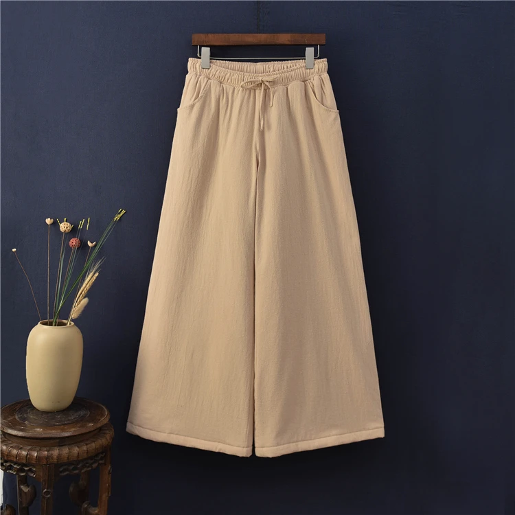 OriGoods Women Wide leg Pants Thick Warm Winter Pants Cotton Quilted Pants Women Wide leg Winter Trousers Original Vintage B275
