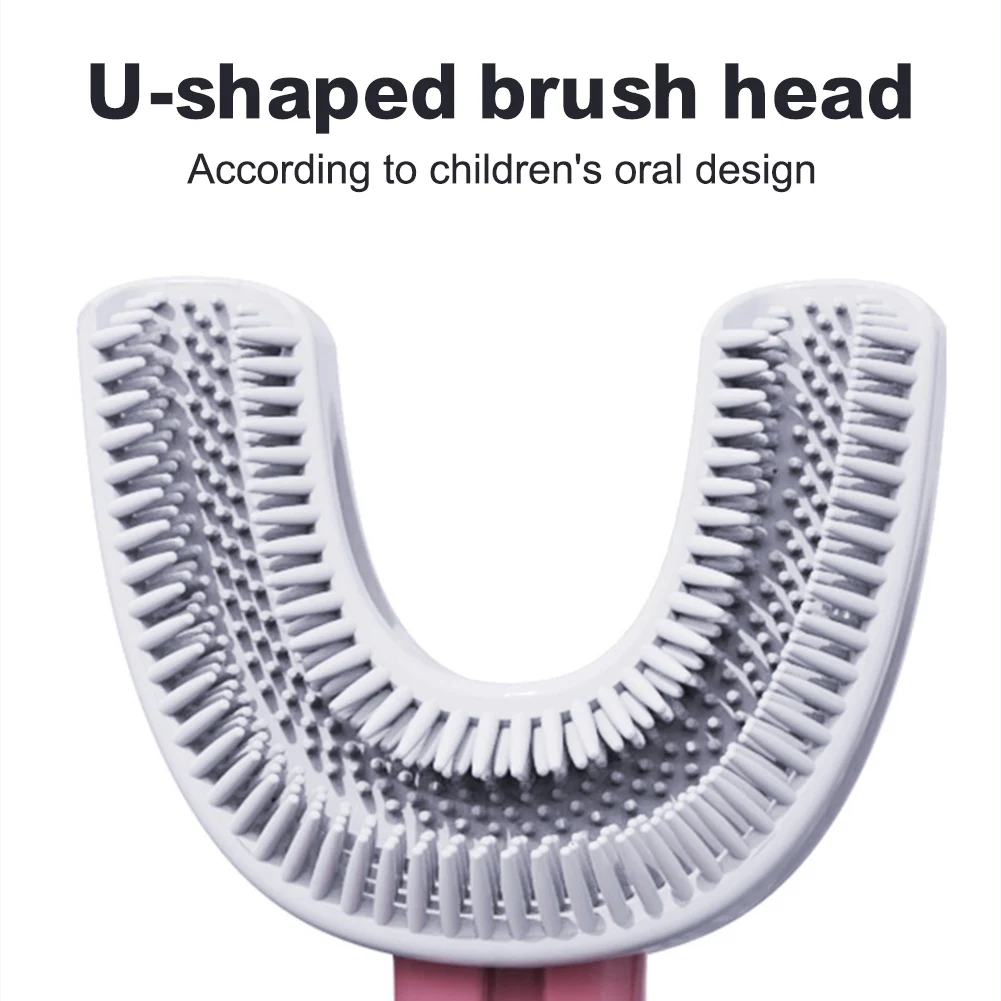 U Shaped Toothbrush 2-12 Ages Kids Toothbrush U-Shape Infant Toothbrush with Handle Silicone Oral Care Cleaning Brush for Baby