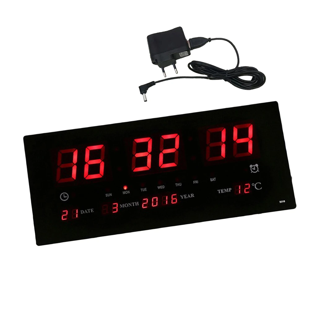 17inch Digital LED Screen Projection Wall Clock Time Calendar with Indoor Thermometer 24H Display - Days/Month/Year EU