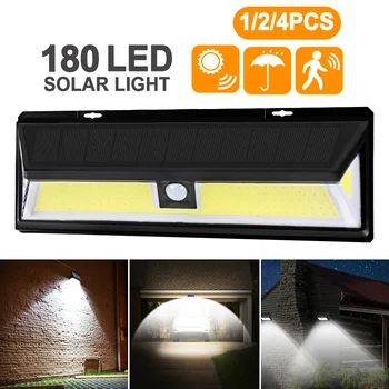 

1/2/4pcs Outdoor Garden Waterproof 180 LED Solar Power Motion Sensor Light COB 3 Modes Energy Saving Pathway Solar Wall Lamp