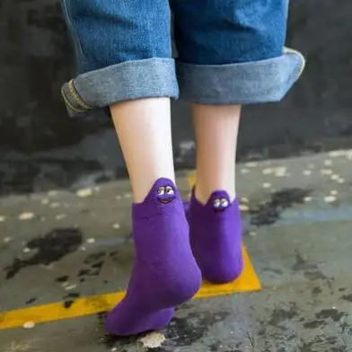 Kawaii женские носки счастливые Модные ботильоны забавные Женские носочки хлопковые вышитые выразительные яркие цвета 1 пара